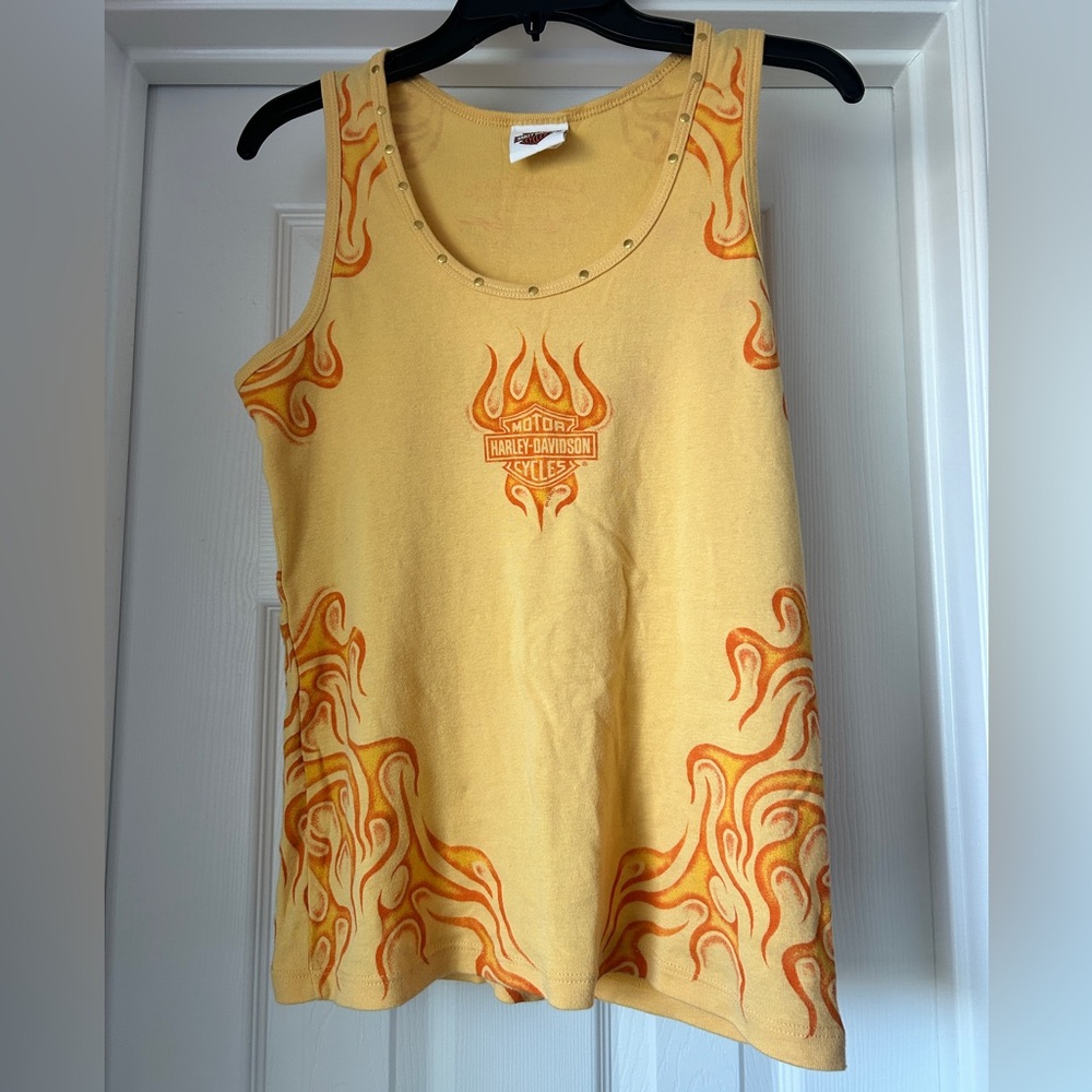 Harley-Davidson Yellow Tank Top with Fiery Orange Design